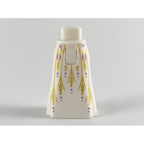 Деталь LEGO 15875c00pb030 Mini Doll Hips and Skirt Full Length with Gold Grain and Medium Lavender Berries Pattern - Thick Hinge