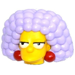 Minifigure, Head, Modified Simpsons Selma with Dark Red Earrings and Lavender Hair Pattern