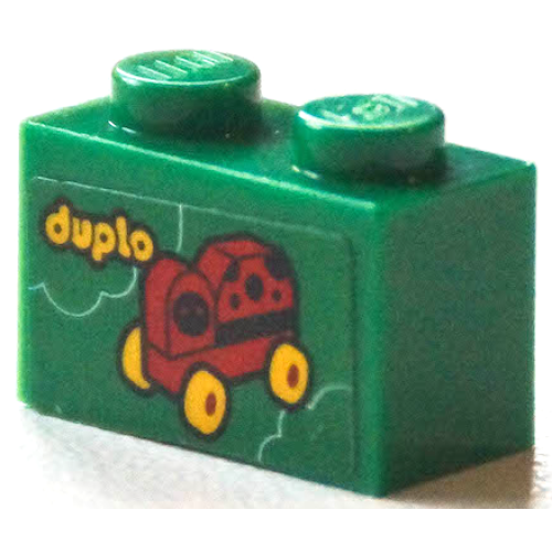 Деталь LEGO 3004pb271 Brick 1 x 2 with 'duplo' and Ladybug with Yellow Wheels Pattern (Sticker) - Set 40346