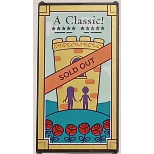 Деталь LEGO 57895pb135 Glass for Window 1 x 4 x 6 with Theater Poster with 'A Classic!', 'SOLD OUT', Stars, Friends Minifigures Silhouettes, Castle Turret, Red Roses and Gold Frame Pattern (Sticker) - Set 41714