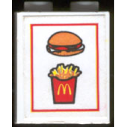 Brick 1 x 2 x 2 with Inside Axle Holder with McDonald's Fries & Hamburger Pattern (Sticker) - Set 3438 Brick 1 x 2 x 2 with Inside Axle Holder with McDonald's Fries & Hamburger Pattern (Sticker) - Set 3438