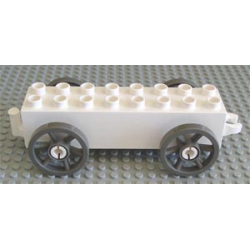 Duplo Car Base 2 x 8 x 1 1/2 with Small Dark Gray Spoked Wheels Duplo Car Base 2 x 8 x 1 1/2 with Small Dark Gray Spoked Wheels
