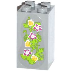 Brick 2 x 2 x 3 with 3 Magenta Flowers, 3 Yellow Gems and Leaves on Transparent Background Pattern (Sticker) - Set 41033