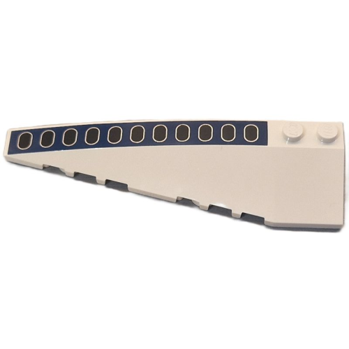 Деталь LEGO 50955pb058 Wedge 10 x 3 Left with Black Windows with Silver Outlines on Dark Blue Stripe Pattern
