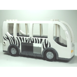Duplo Bus with Dark Bluish Gray Chassis and Flat Silver Wheels, with Black Zebra Stripes Pattern Duplo Bus with Dark Bluish Gray Chassis and Flat Silver Wheels, with Black Zebra Stripes Pattern