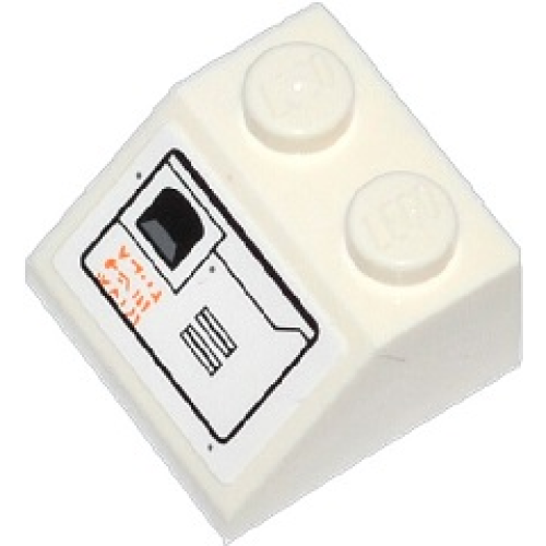 Деталь LEGO 3039pb077R Slope 45 2 x 2 with SW Snowspeeder Vents and Orange Alien Characters, Black Outline Pattern Model Right Side (Sticker) - Set 75049