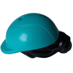 Mini Doll, Hair Combo, Hair with Hat, Bun and Side Bangs, Hole on Top with Molded Dark Turquoise Horse Riding Helmet Pattern