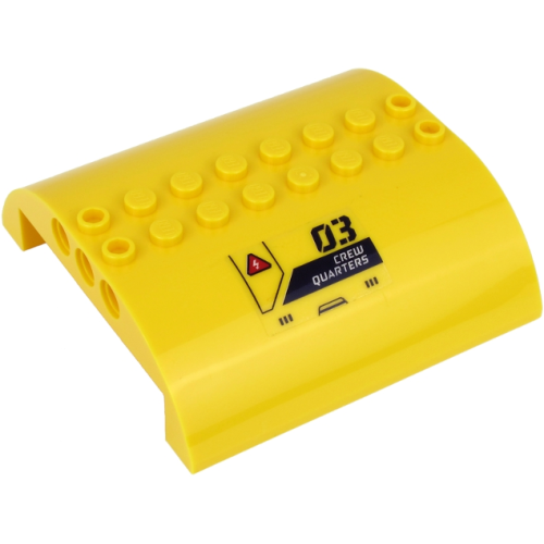 Деталь LEGO 54095pb12 Slope, Curved 8 x 8 x 2 Double with '03', 'CREW QUARTERS' and White Lightning Bolt on Red Triangle Pattern (Sticker) - Set 60265