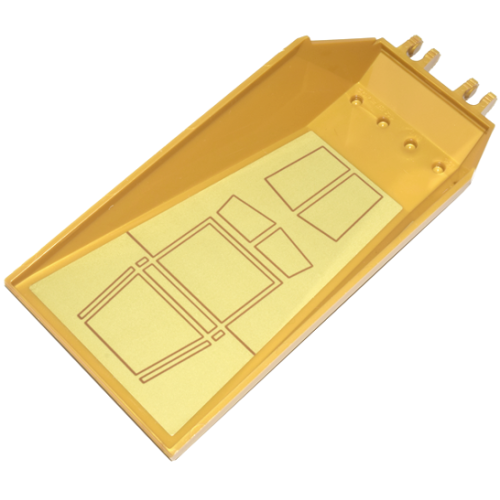Деталь LEGO 13252pb03 Windscreen 12 x 6 x 2 with Locking Dual 2 Fingers Hinge with Dark Orange Lines and Panels on Gold Background Pattern (Sticker) - Set 76210