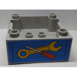 Duplo Container Box 4 x 4 with Studs on Corners with Wrench and Screwdriver Pattern on Both Sides (Stickers) - Set 9211 Duplo Container Box 4 x 4 with Studs on Corners with Wrench and Screwdriver Pattern on Both Sides (Stickers) - Set 9211