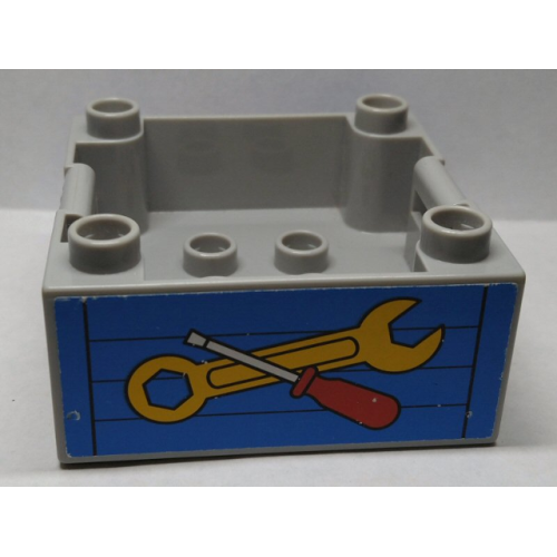 Деталь LEGO 47423pb10 Duplo Container Box 4 x 4 with Studs on Corners with Wrench and Screwdriver Pattern on Both Sides (Stickers) - Set 9211