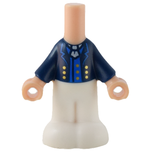 Деталь LEGO bb1357pb015 Micro Doll, Body with Molded Dark Blue Top and White Pants and Printed Jacket Open with Lapels and Gold Buttons over Blue Vest, White Ascot Pattern