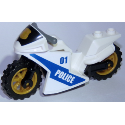 Motorcycle Sport Bike with Black Windshield with Gold Badge Pattern, Black Frame, Pearl Gold Wheels and Dark Bluish Gray Handlebars with Police Pattern on Both Sides (Stickers) - Set 60137