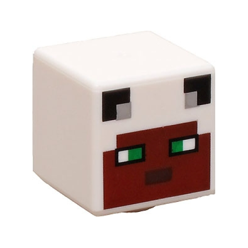 Деталь LEGO 19729pb044 Minifigure, Head, Modified Cube with Pixelated Reddish Brown Face, Green Eyes, and Black Ears Pattern (Minecraft Panda Skin)