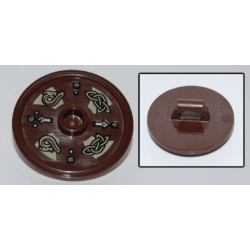 Minifigure, Shield Circular / Round Rimmed Face with Stud with Dragon Heads and Knots Pattern Minifigure, Shield Circular / Round Rimmed Face with Stud with Dragon Heads and Knots Pattern