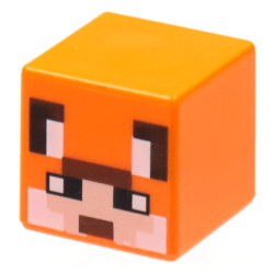Minifigure, Head, Modified Cube with Pixelated Light Nougat Face, Black Eyes and Ears, White Auricles and Cheeks, and Reddish Brown Mouth Pattern (Minecraft Fox Skin)