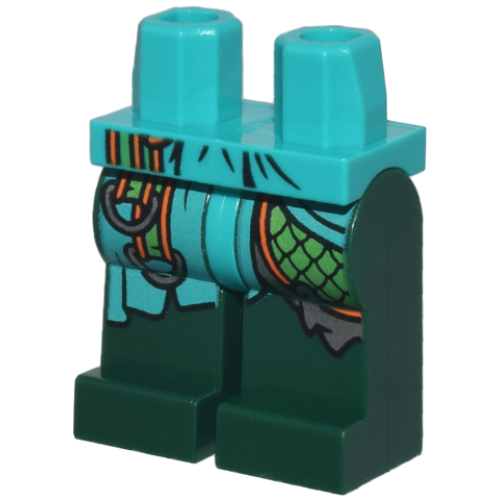 Деталь LEGO 970c80pb06 Hips and Dark Green Legs with Robe Ends, Bright Green Scale Armor, Belt Ends with Orange Trim and Silver Buckles Pattern