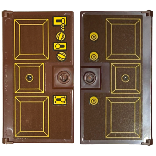 Деталь LEGO 60616pb096 Door 1 x 4 x 6 with Stud Handle with Bright Light Orange Squares, Locks and Key Holes Pattern on Both Sides (Stickers) - Set 43217