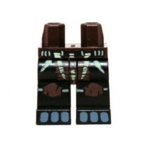 Деталь LEGO 970c11pb10 Hips and Black Legs with Dark Brown Loincloth with Yellowish Green Markings, Knee Pads and Sand Blue Toes Pattern