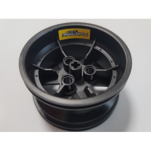 Деталь LEGO 44772pb02 Wheel 56mm D. x 34mm Technic Racing Medium, 3 Pin Holes with White 'NUTRAX Tyres' on Yellow Background Pattern (Stickers) - Set 42000