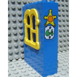 Fabuland Building Wall 2 x 6 x 7 with Squared Yellow Window with Sheriff Badge and No 64 Pattern (Sticker) - Set 3664 Fabuland Building Wall 2 x 6 x 7 with Squared Yellow Window with Sheriff Badge and No 64 Pattern (Sticker) - Set 3664