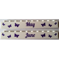 Brick 1 x 10 with Dark Purple 'May' and 'June' Pattern on Opposite Sides