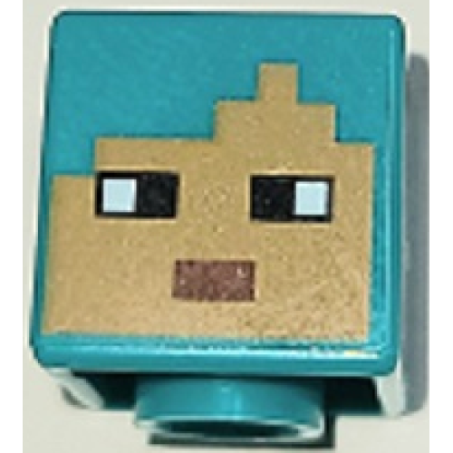 Деталь LEGO 19729pb062 Minifigure, Head, Modified Cube with Pixelated Medium Nougat Face, Black Eyes, and Reddish Brown Mouth Pattern (Minecraft Tamer)