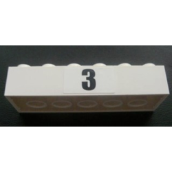 Brick 2 x 6 with Black '3' Pattern (Sticker) - Set 8672