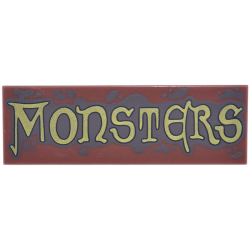 Tile 2 x 6 with Dark Brown Spots and Splatters and Gold 'MONSTERS' Pattern