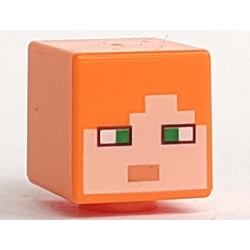 Minifigure, Head, Modified Cube with Pixelated Light Nougat Face, Green Eyes, and Nougat Mouth Pattern (Minecraft Alex) Minifigure, Head, Modified Cube with Pixelated Light Nougat Face, Green Eyes, and Nougat Mouth Pattern (Minecraft Alex)