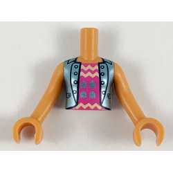Torso Mini Doll Girl Dark Pink Top with Zigzag Stripes, Blue Jacket Pattern, Nougat Arms with Hands