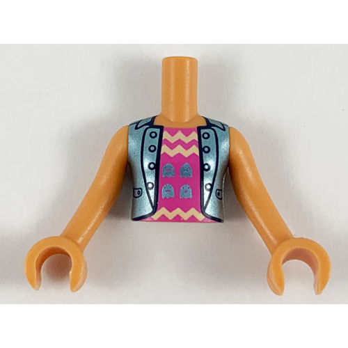 Деталь LEGO FTGpb221c01 Torso Mini Doll Girl Dark Pink Top with Zigzag Stripes, Blue Jacket Pattern, Nougat Arms with Hands