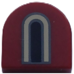 Tile, Round 1 x 1 Half Circle Extended with Black, Tan and Dark Bluish Gray Castle Window Pattern Tile, Round 1 x 1 Half Circle Extended with Black, Tan and Dark Bluish Gray Castle Window Pattern