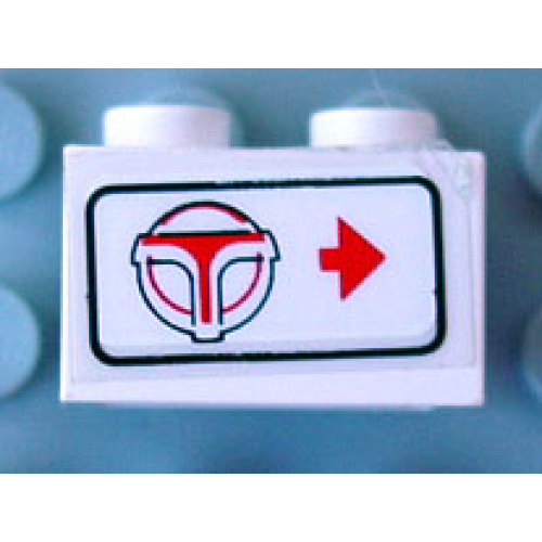 Деталь LEGO 3004pb021R Brick 1 x 2 with Red Arrow on Right Side pointing Right & Airport Shuttle logo Pattern (Sticker) - Set 6399