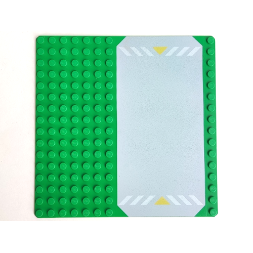 Деталь LEGO 30225p01 Baseplate, Road 16 x 16 with Light Gray Driveway, White Danger Stripes, and Yellow Triangles Pattern