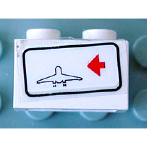 Деталь LEGO 3004pb017R Brick 1 x 2 with Red Arrow on Right Side pointing Left & Airplane Outline Pattern (Sticker) - Set 6399