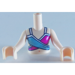 Torso Mini Doll Girl Magenta and Medium Blue Swimsuit Top Pattern, Light Nougat Arms with Hands
