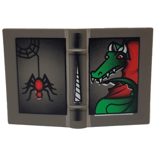 Деталь LEGO 33009px4 Minifigure, Utensil Book 2 x 3 with Dragon and Spider Pattern