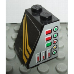 Slope 65 2 x 2 x 2 without Bottom Tube with Gauges and Diagonal Yellow Stripes Pattern Model Right Side (Stickers) - Set 8425