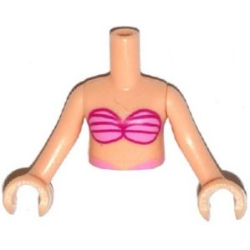 Torso Mini Doll Girl Bright and Dark Pink Bikini Shell Bra Top Pattern, Light Nougat Arms with Hands