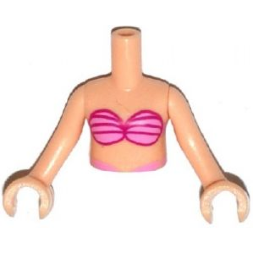 Деталь LEGO FTGpb064c01 Torso Mini Doll Girl Bright and Dark Pink Bikini Shell Bra Top Pattern, Light Nougat Arms with Hands