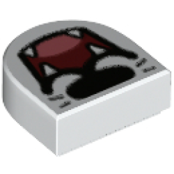 Tile, Round 1 x 1 Half Circle Extended with Black Nose and Whiskers, Dark Red Open Mouth, Coral Tongue, and Fangs Pattern Tile, Round 1 x 1 Half Circle Extended with Black Nose and Whiskers, Dark Red Open Mouth, Coral Tongue, and Fangs Pattern