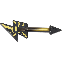 Minifigure, Utensil Musical Instrument, Guitar Electric Lightning Bolt with Gold Strings, Bridge, Whammy Bar and Lightning Bolts Pattern