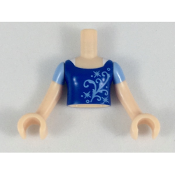 Torso Mini Doll Girl Blue Top with Bright Light Blue Filigree Pattern, Light Nougat Arms with Hands with Bright Light Blue Short Sleeves