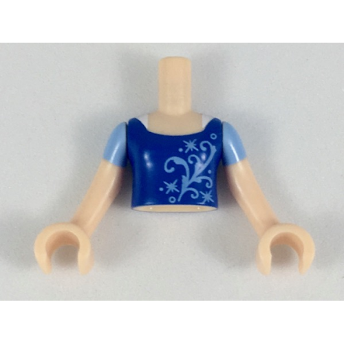 Деталь LEGO FTGpb184c01 Torso Mini Doll Girl Blue Top with Bright Light Blue Filigree Pattern, Light Nougat Arms with Hands with Bright Light Blue Short Sleeves