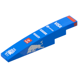 Slope, Curved 6 x 1 with Red Stripe, White 'VISA', 'CashApp', 'RAVENOL', 'PIRELLI', 'ORLEN' and 'RB' Logos, Silver Bull on Both Sides Pattern Slope, Curved 6 x 1 with Red Stripe, White 'VISA', 'CashApp', 'RAVENOL', 'PIRELLI', 'ORLEN' and 'RB' Logos, Silver Bull on Both Sides Pattern
