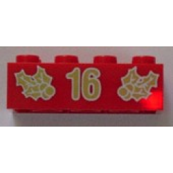 Brick 2 x 4 with Gold Holly and '16' Pattern