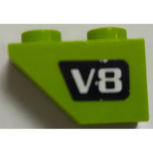 Деталь LEGO 3665pb010L Slope, Inverted 45 2 x 1 with White 'V8' on Black Background Pattern Model Left Side (Sticker) - Set 4589