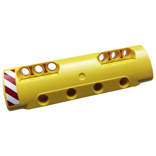 Деталь LEGO 11954pb011L Technic, Panel Curved 11 x 3 with 10 Pin Holes through Panel Surface with Red and White Danger Stripes Pattern Model Left Side (Sticker) - Set 42108