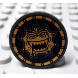 Minifigure, Shield Circular / Round Flat Face with Gold Dragon Head with Jagged Teeth Pattern Minifigure, Shield Circular / Round Flat Face with Gold Dragon Head with Jagged Teeth Pattern